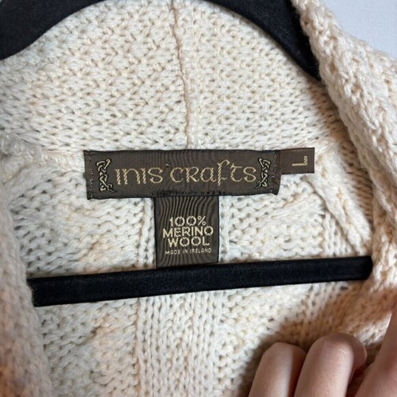 Inis Crafts Irish Merino Wool cable knit cardigan sweater - Picture 3 of 4